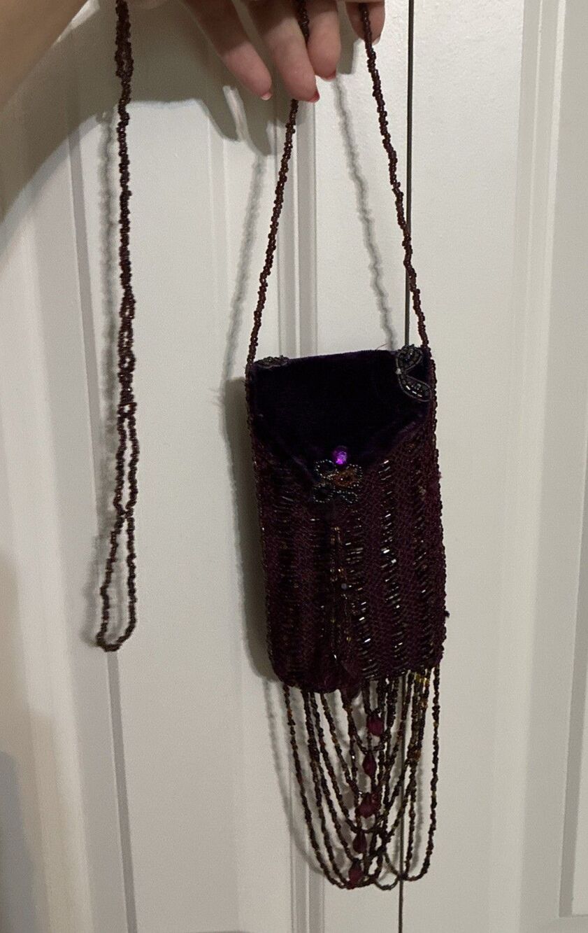 Vintage Wague Signed Purple Wine Beaded Evening Bag Handmade Stunning